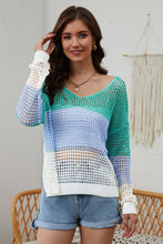 Load image into Gallery viewer, Openwork V-Neck Dropped Shoulder Blouse
