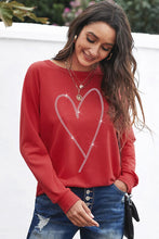 Load image into Gallery viewer, Heart Round Neck Long Sleeve Sweatshirt