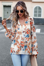Load image into Gallery viewer, Floral Print Flounce Sleeve Blouse