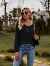Load image into Gallery viewer, Round Neck Button-Down Long Sleeve Tee
