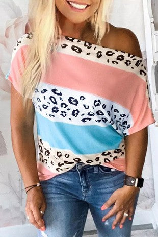 Pink and Blue Leopard Tee