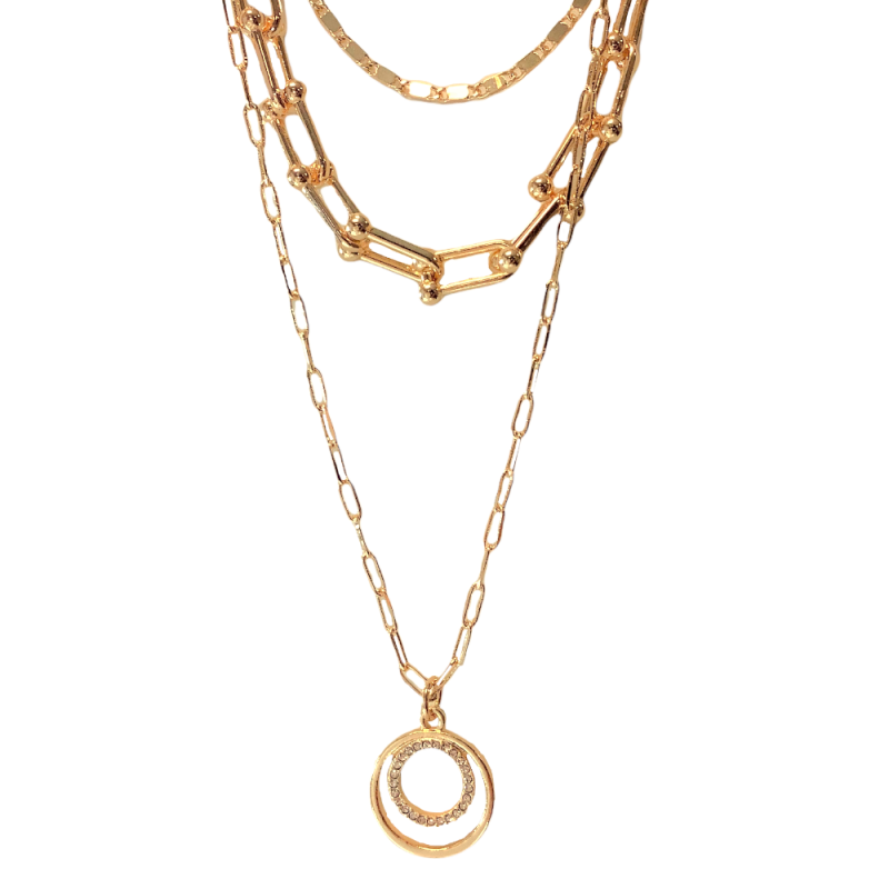 Gold Layered Link Pendant Necklace