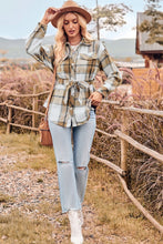 Load image into Gallery viewer, Plaid Collared Neck Bow Front Long Sleeve Jacket