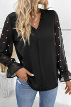 Load image into Gallery viewer, Pearl Detail V-Neck Flounce Sleeve Blouse