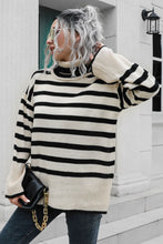 Load image into Gallery viewer, Striped Turtleneck Drop Shoulder Sweater
