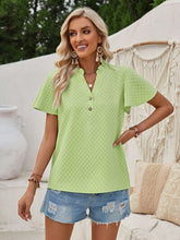 Load image into Gallery viewer, Checkered Notched Flutter Sleeve Blouse