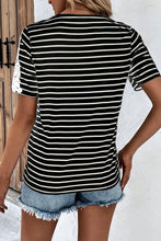 Load image into Gallery viewer, Striped Spliced Lace Round Neck Tee