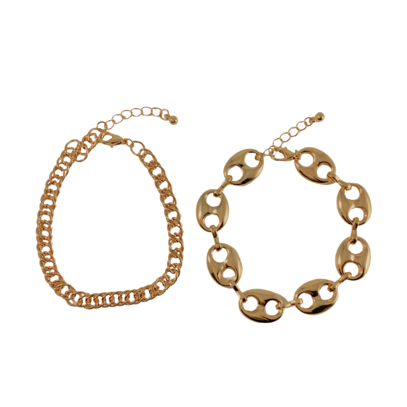 Gold Chain Link Bracelets set of 2