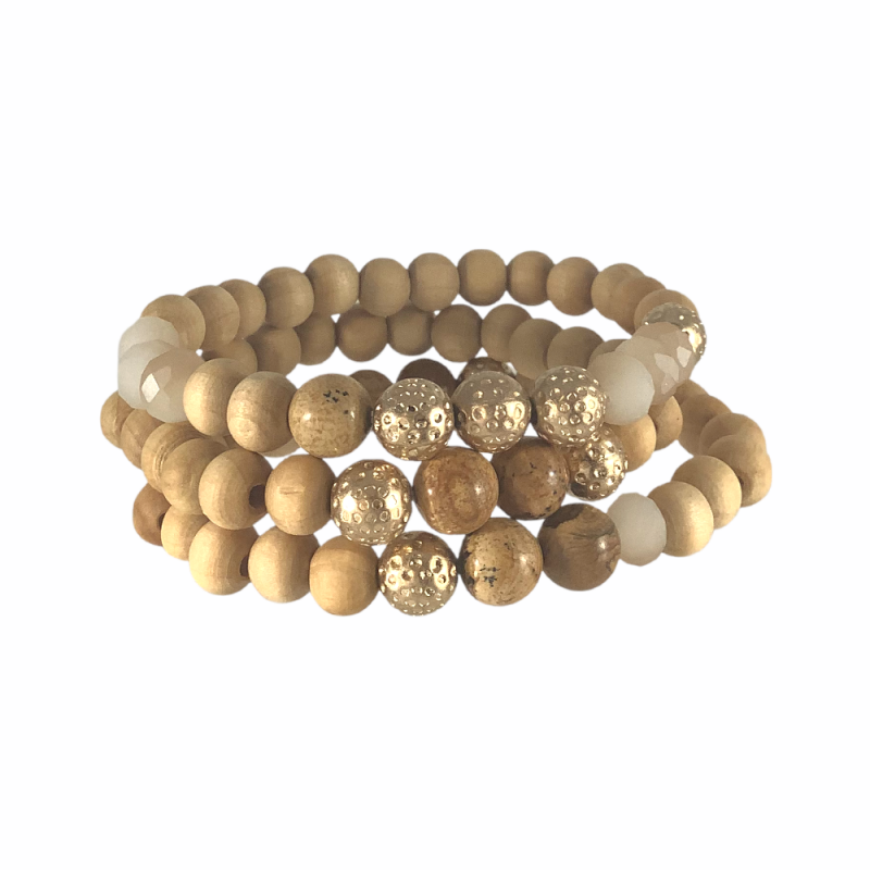 Wood & Crystal Beaded Bracelet