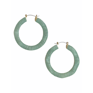 Sage Green Raffia Wavy Hoop Earrings
