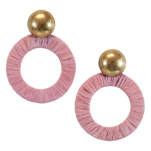 Pink Rafia Hoop Earrings
