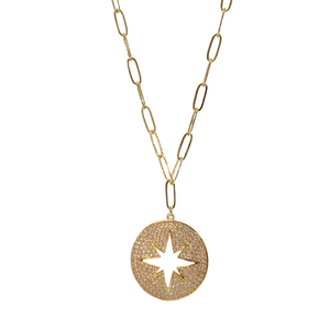 Gold Circle Pave Star Necklace