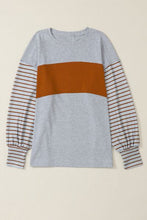 Load image into Gallery viewer, Striped Round Neck Lantern Sleeve Sweatshirt