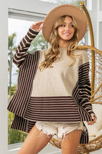 Load image into Gallery viewer, BiBi Striped Contrast Long Sleeve Slit Top