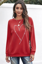 Load image into Gallery viewer, Heart Round Neck Long Sleeve Sweatshirt